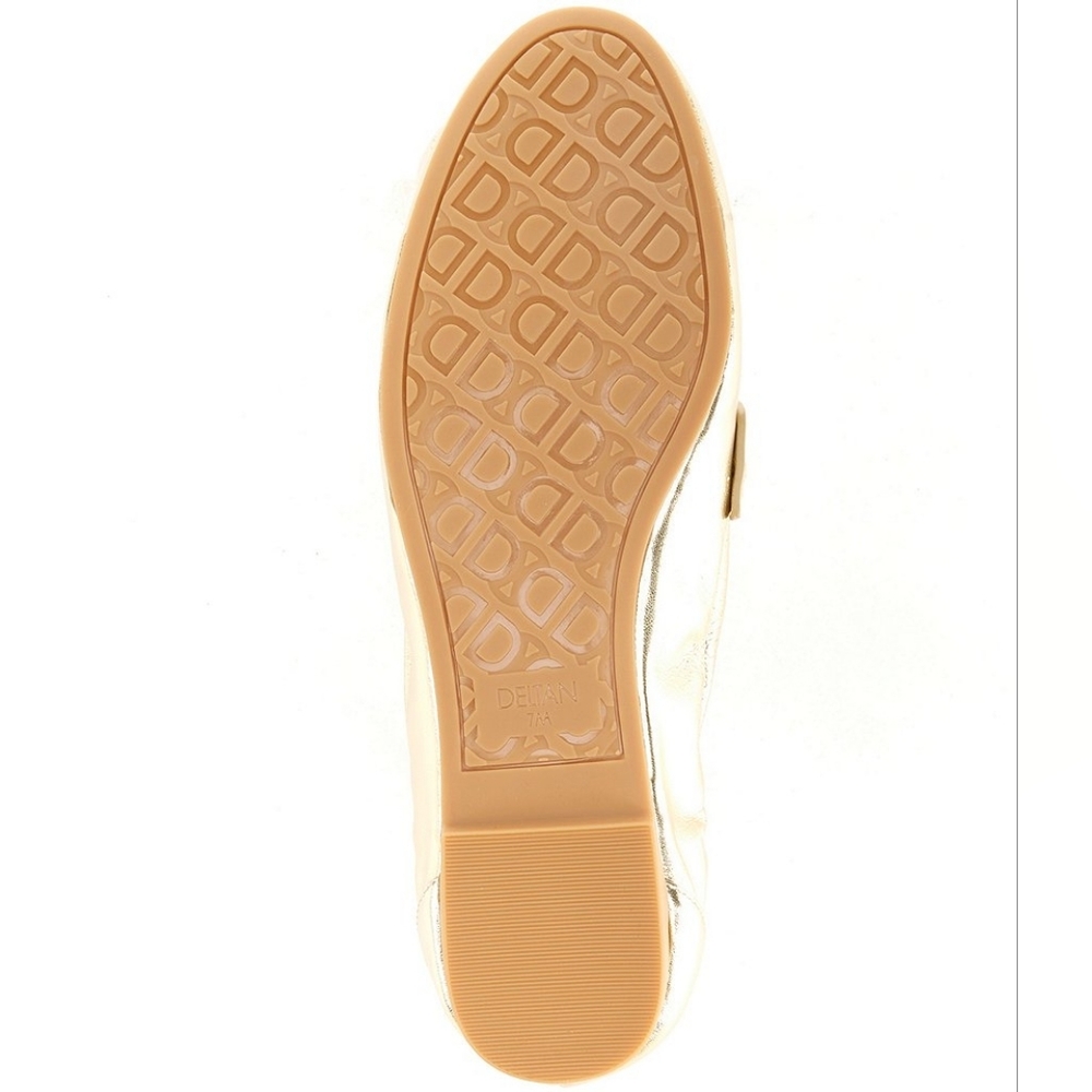 Deltan Women's James Gold Leather Logo Hardware Loafers Size 6 - Picture 7 of 8